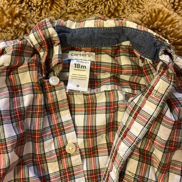 Bundle of Carters 18 month grey corduroys and 2 long sleeve button down onesies - Picture 2 of 9